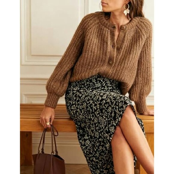 Chunky Knit Button Down Cardigan Sweater Open Front Loose Fit - Picture 4 of 8